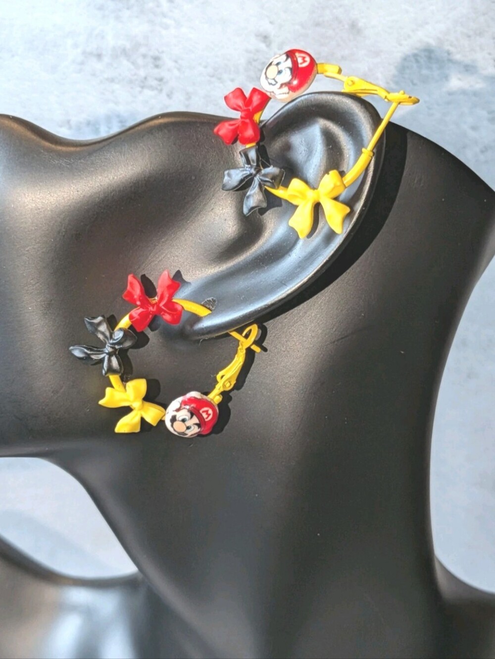 Hand Crafted Yellow, Red & Black Cartoon Bow Earrings For Women And Kids - Picture 9 of 13
